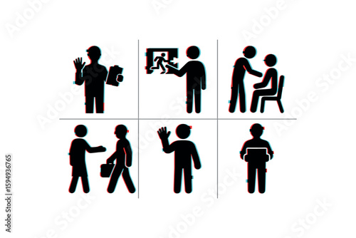 Cartoon conference staff characters with diverse roles and responsibilities