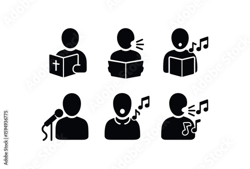 Music icons set with singing women and men