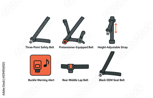 Colorful seatbelt icons with glitch effect in various styles