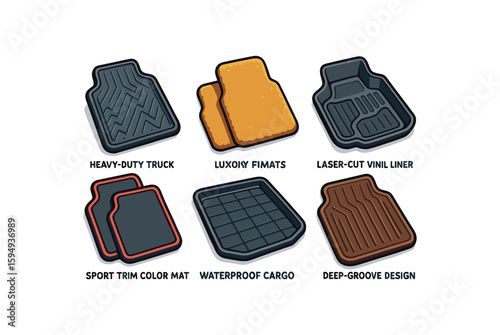 Variety of car floor mats in different styles and colors