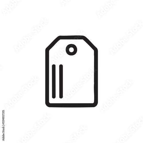 A black outline of a price tag with a hole and two lines.