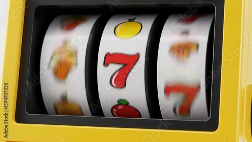 Slot Machine with Jackpot Symbols and Spinning Reels in Yellow Frame