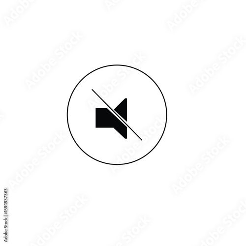 Black mute speaker icon in circle on white background