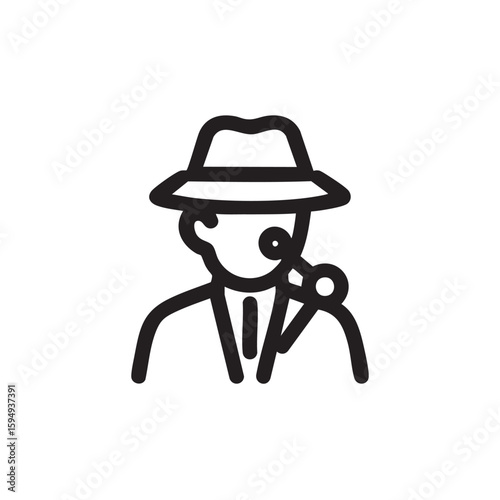 A black and white icon of a man in a fedora smoking a pipe.