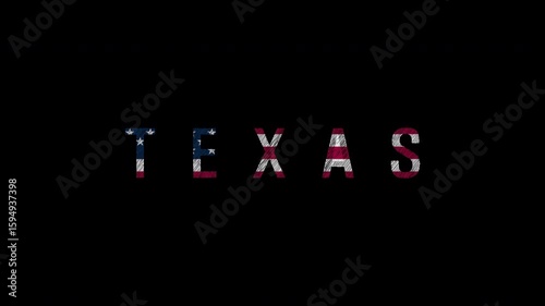 Texas lettering with american flag filling animation on black background