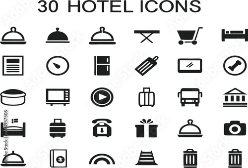 Collection of 30 hotel icons silhouette