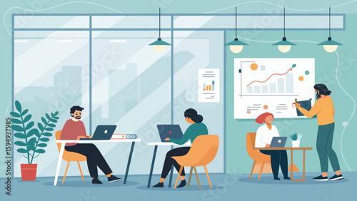 Modern Coworking Space: Diverse Team Collaboration, Perfect for Website or Brochure