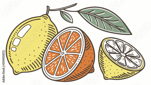 Fresh citrus fruit illustration with lemon and orange slices for healthy eating and vitamin c boost diet