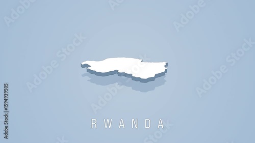 Rotating white 3d map of rwanda on blue background