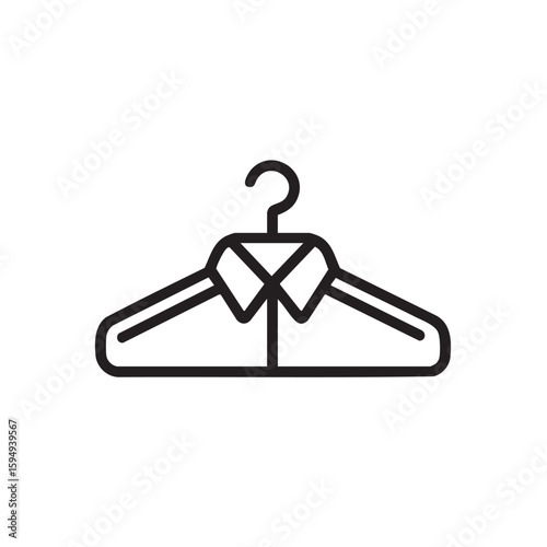 An outline icon of a collared shirt on a clothes hanger.