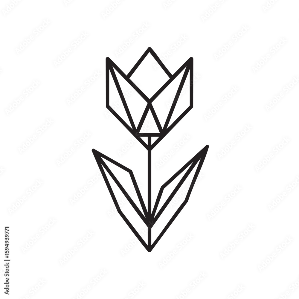 Obraz premium A minimalist line icon of a geometric tulip flower.
