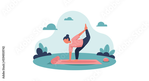 Woman practicing yoga outdoors, perfect for wellness websites and brochures.