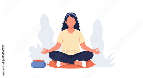 Woman meditating in lotus position, perfect for wellness websites and mindfulness apps.