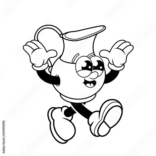 Retro character design of cheerful pitcher outline