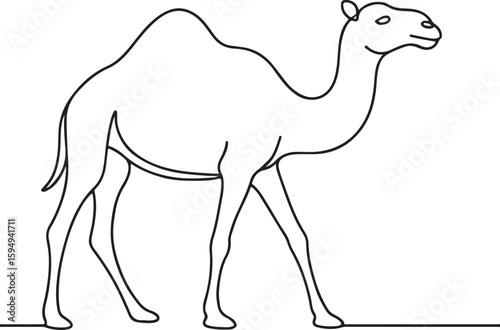 Single Line Drawing of a Camel Standing on Desert Background