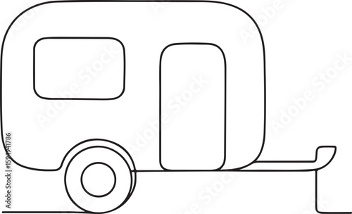 Minimalist Trailer Line Art for Camping and Outdoor Travel Concept