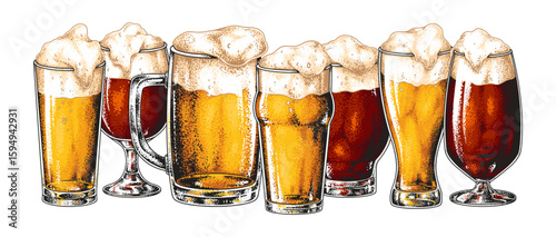 Various types of beers in different glasses