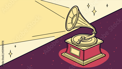 Vintage gramophone record player vector illustration for music and audio enthusiasts and retro design lovers