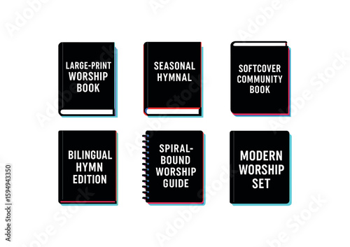 Collection of worship books with various formats and styles