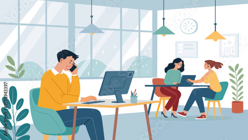 Modern Coworking Space: Diverse Team Collaboration, Ideal for Website or Brochure