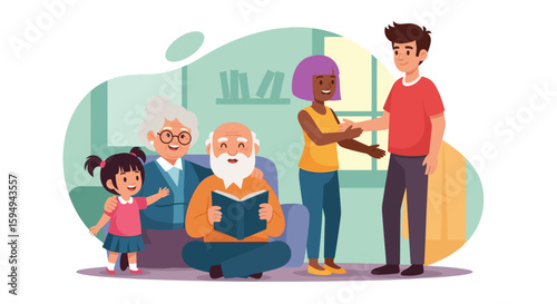 Happy multigenerational family at home, perfect for family, togetherness, and generational connection themes.