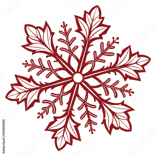 Chunky vintage holiday snowflake in red and white, for classic festive designs.