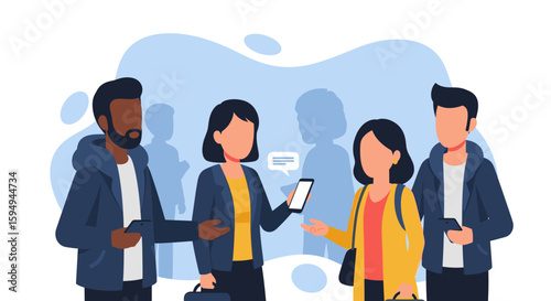 Diverse group of young adults using smartphones, ideal for websites, presentations, or app marketing.