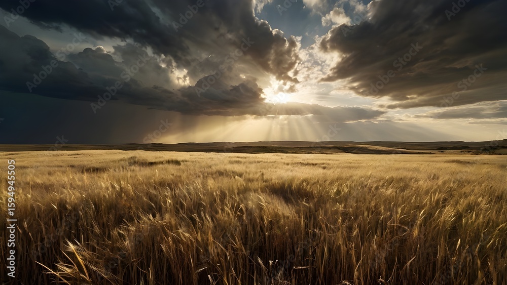 Obraz premium wheat field at sunset
