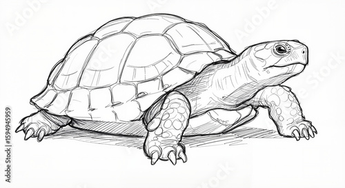 Detailed sketch of a turtle in a side profile view  