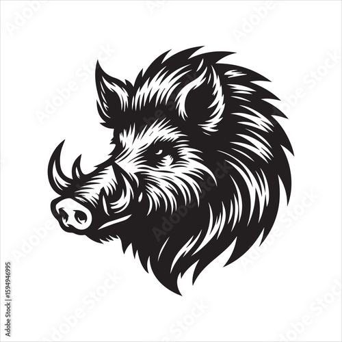 Monochrome Boar Head Profile with Sharp Bristles and Curved Tusks.