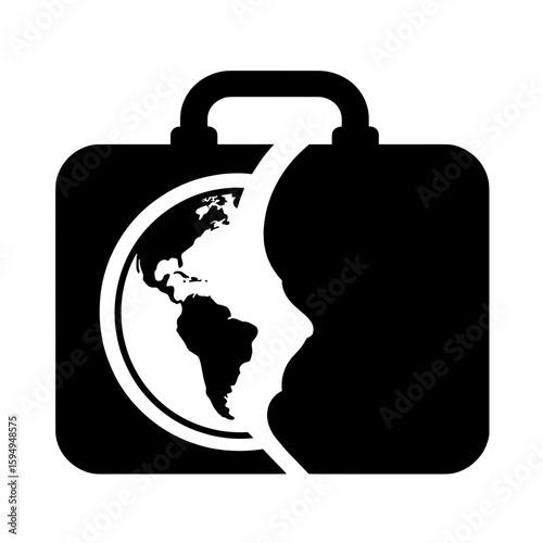 Iconic briefcase silhouette with globe – Hybrid work and travel lifestyle, location flexibility