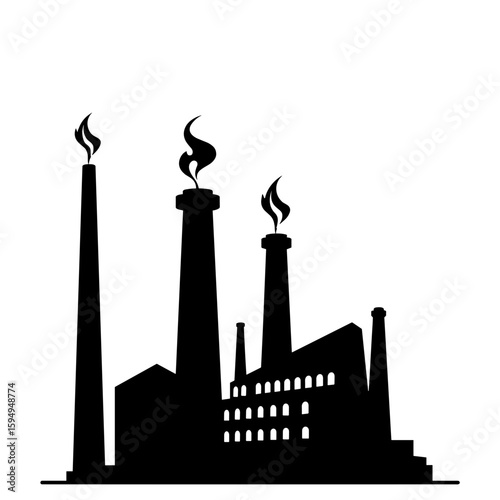 Silhouette of factory with energy icons – Production management and efficiency