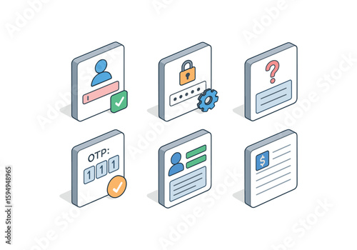 Isometric icons for user profiles and security settings