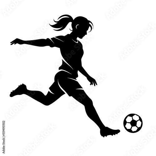 Silhouette of Female Soccer Player Kicking Ball