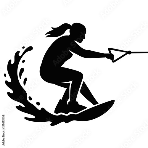 Silhouette of a Woman Water Skiing Action