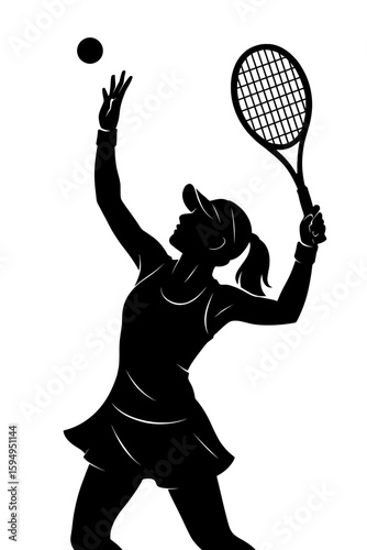 Tennis Player Serving Silhouette Illustration