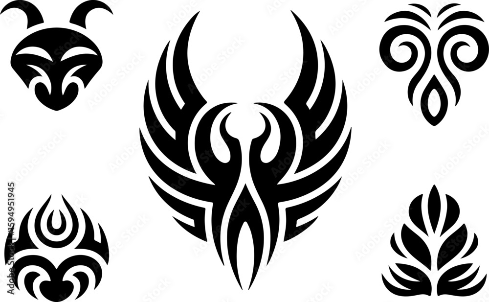 Fototapeta premium Tribal Phoenix & Mask Tattoo Vector Bundle