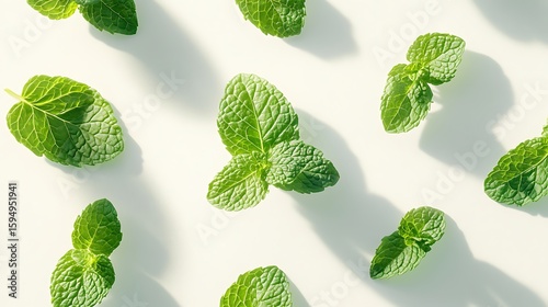 Fresh mint leaves pattern isolated on white background
