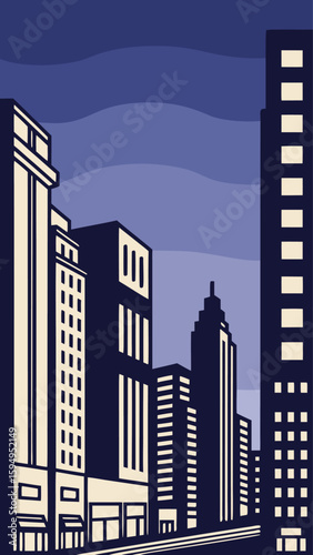 Minimal Vector Night Cityscape with Tall Buildings