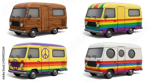 Retro camper vans collection illustration