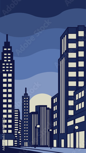 Minimal Vector Night Cityscape with Tall Buildings