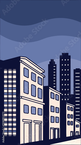 Minimal Vector Night Cityscape with Tall Buildings