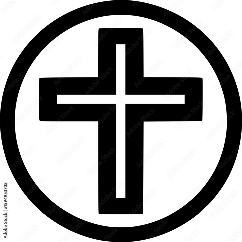 Obraz premium Black and white flat vector of a christian cross icon, minimal detail with clean spiritual outline.