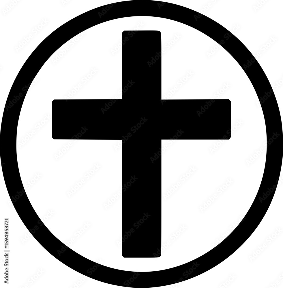 Obraz premium Black and white flat vector of a christian cross icon, minimal detail with clean spiritual outline.