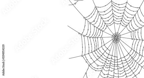  Spider web with dew drops illustration on white background
