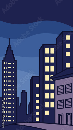 Minimal Vector Night Cityscape with Tall Buildings