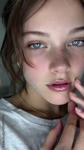 portrait of a beautiful girl with freckles. Beauty video