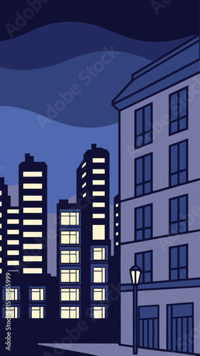 Minimal Vector Night Cityscape with Tall Buildings