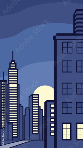 Minimal Vector Night Cityscape with Tall Buildings