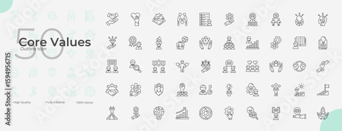 Core Values Line Editable Icons set. Vector illustration in modern thin line style of Core Values icons: passion, responsibility, performancee, etc